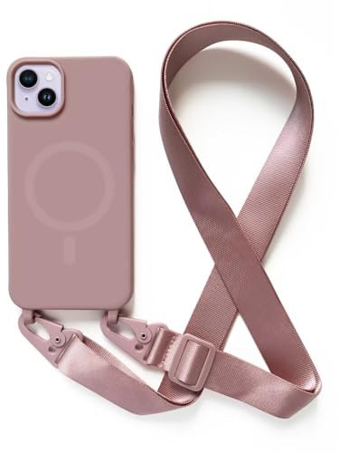 2NSPDRGNI Magnétique Coque avec Collier Compatible avec iPhone 14 Plus,Tour de Cou Lanière en Corde Pendentif Housse,Rose Gold