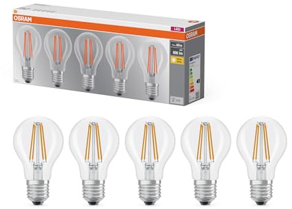 OSRAM LED-Lampe Filament Base A60 Kolbenform 7W 827, 2700K warmweiß, E27, klar, 806 lm, stoß- vibrationsfest