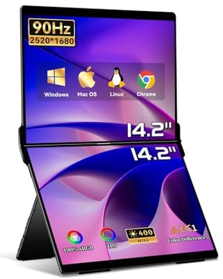 EHOMEWEI X1 Air, 14.2 Inch 2.8K IPS Display, 90Hz Dual-Screen, 400 Nit Brightness, 100% sRGB (Dual-Screen 14.2 No-Touch, 14.2)