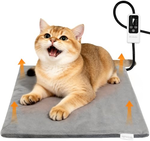 BECEMURU Haustier Heizkissen für Katze Hund 45x40cm, 4 einstellbare Timer und 6 einstellbare Temperaturen, Einstellbar Elektrisches Heizkissen mit Anti-Bite-Schlauchwickel Kabel