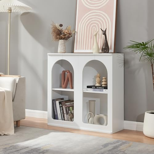 [en.casa] Sideboard Trorhun Kommode mit 4 Fächern offen Mehrzweckschrank 80 x 30 x 80 cm Wohnzimmerschrank Buffetschrank Weiß