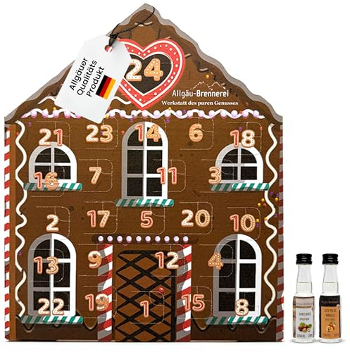 Adventskalender Schnaps 2025 für Erwachsene handgemacht im Lebkuchenhaus Stil 23x20ml, 1x50ml - Schnaps Adventskalender, Likör und Spirituosen Sorten - Ideal als Geschenk für Frauen und Männer