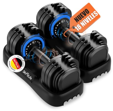 DH FitLife 2026 Neu 25kg verstellbare Hanteln Set, 18 Stufen, 18-in-1 | Hantelset mit Ablage｜Kurzhanteln in 1 Sekunde verstellbar｜Anti Rutsch Griff｜Adjustable Dumbbells Set mit Gewichten｜2er Set