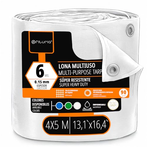OFITURIA Bâche multiusage imperméable 4 x 5 m Blanc, Lot de 1 pièce, idéale pour Couvrir Meubles, sols et Objets au Jardin, en Camping et sur Chantier (4x5m, 1 pièce)