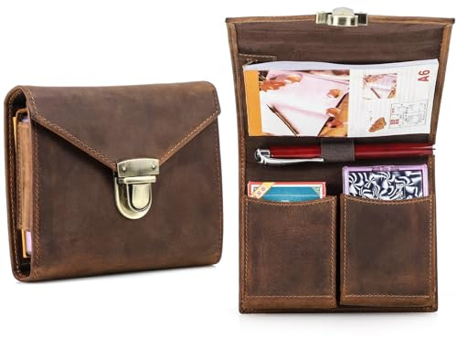 CONTACTS Spielkartenetui aus echtem Leder mit Stift- und Notizblockhalter für Outdoor-Reisen, 2 Deck-Kartenbox, brauner Kartenspiel-Organizer für 2 Decks, Punkte-Set
