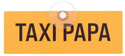 TAXI PAPA Schild – gelbes Autoschild mit Saugnapf für Autoscheibe, Papa Taxi & Elterntaxi Schild, formstabiles Aluverbund, UV- & witterungsbeständig, 18 x 6,5 cm – Made in Germany