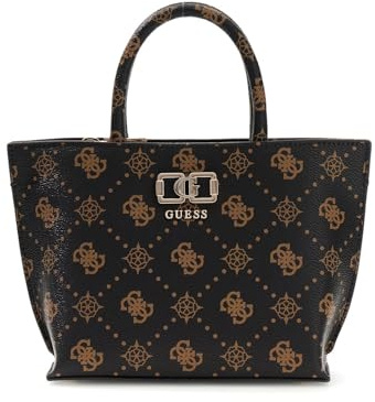 GUESS Handtasche Umhängetasche Emelie Logo Mini Tote Espresso Logo dunkelbraun