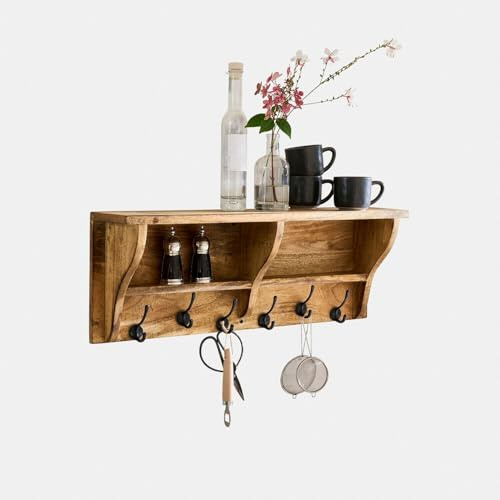 Loberon Wandregal Farrowby - Partielles Burnt-Finish - Rustikaler Charakter - Sichtbare Holzmaserung - Ablage - Aufbewahrung - Mangoholz - Eisen, braun