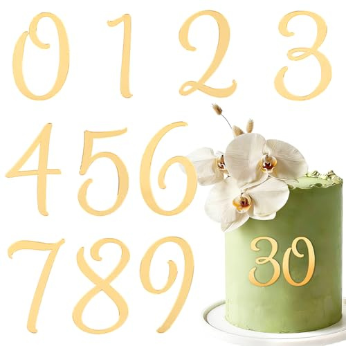 UNISUNSG 10pcs Tortendeko Zahlen Gold 0-9 Zahlen Deko Acryl Kuchendeko Tortenaufsatz für Geburtstag Hochzeit Jubiläum Party