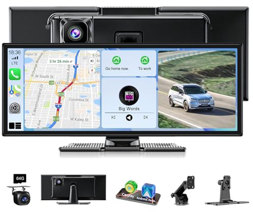11 Car Play Screen with Dash Cam Front Rear 2.5K+1080P, Wireless CarPlay & Android Auto, Loop Recording, 64GB Card, 1920 * 720P Car Tablet Pro Max 2026, Mirror Link, GPS Navigation, OTA Update