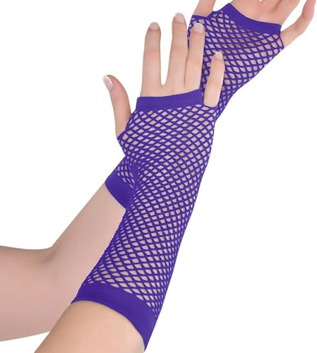 Purple Long Fishnet Fingerless Gloves - 1 Count - Vibrant, Stretchy & Stylish - Perfect For Parties & Costumes, One Size Fits All