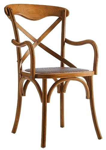 ModwayEEI-1538-WALGear Modern Farmhouse Cross Back Solid Elm Wood Dining Armchair With Rattan SeatFour Dining Chair SetWalnut