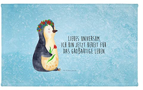 Mr. & Mrs. Panda 50 x 100 Handtuch Pinguin Blumen - Geschenk, Ziele, Wünsche, Badehandtuch, Blumenkranz, Handtücher, Kinder, Baby, Motivation,