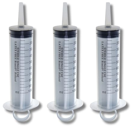 3x ROMED Blasenspritze 100 ml ohne Kanüle, sterile 3-teilige Einmalspritzen mit Luer-Adapter, latexfrei, phthalatfrei, Wund- und Blasenspritzen