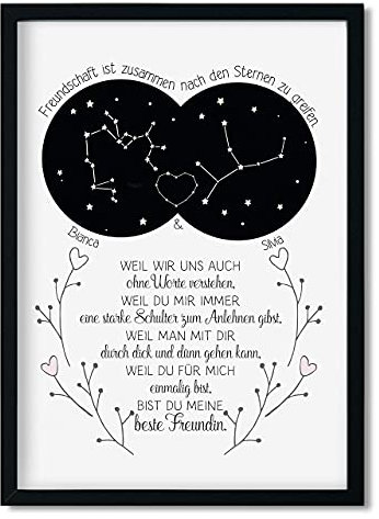 Personalisierbarer Kunstdruck Sternbilder beste Freundin - Ein liebevolles Geschenk für deinen Herzensmenschen, das Vertrauen, Zusammenhalt und Verlässlichkeit symbolisiert.