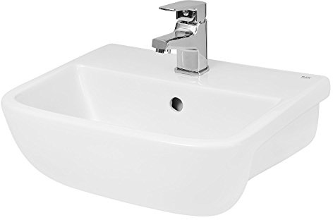 Hudson Reed SRB004 Aria | Modern Bathroom 1 Tap Hole Soft Square Compact Semi Recessed Ceramic Basin for Countertop Units, 175mm x 420mm, White