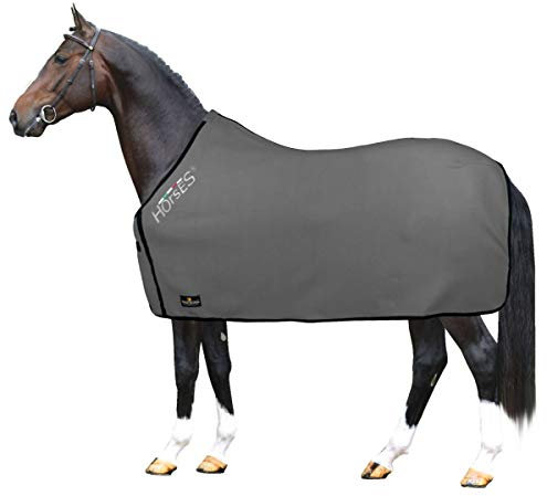 Horses, Fleece Pferdedecke, Basismodell, weich und bequem, ideal für Transport und Feierabend, Größe XS-120cm bis XXL-162cm, in verschiedenen Farben erhältlich (Grau-155 cm)