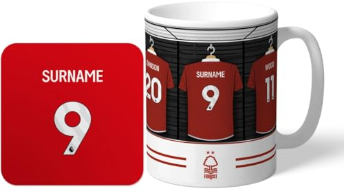 Personalised Dressing Room Shirts Photo 11oz Mug & Coaster Set for Nottingham Forest FC supporters, officially licensed, with club colours, ideal for Forest fans