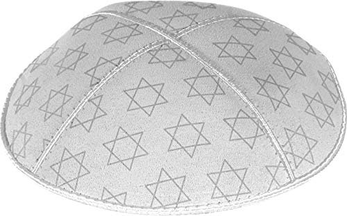 Rimmon Judaica Kippah aus echtem Wildleder mit 4 Abschnitten, geprägte Davidstern-Design, weiß, 56