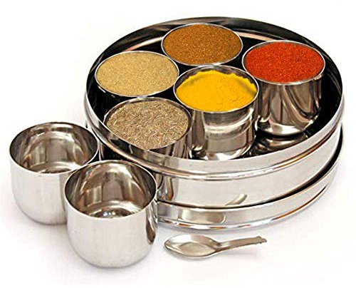 YADNESH Stainless Steel Masala Dabba Spice Box, Spice Container Masala Dabba 7 Compartments, Indian Spice Box, Kitchen Spice Box, Spice Box Masala Dabba - Masala Box, Spice Storage Container, Storage