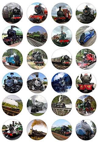 The Cake Decorators Boutique 24 Steam Trains style edible Iced Icing CupCake Toppers