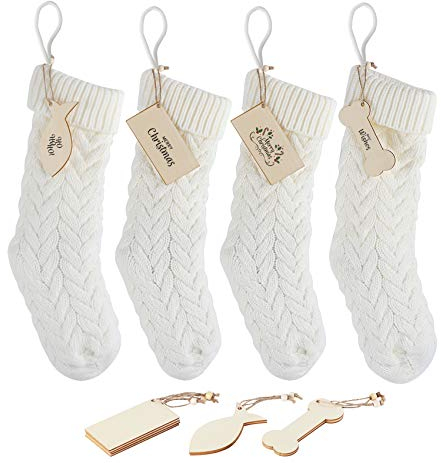 ABSOFINE 4er Set Weihnachtsstrümpfe Weiß, Nikolausstiefel zum Befüllen Weihnachsstrumpf als Weihnachtsgeschenktasche, Nikolausstrumpf auf Kamin, Schaufenster, Weihnachtsdekoratio, Unisex