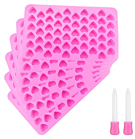 UTRUGAN 6 Stück Silikon Formen Herz Pralinenform Silikon Herz Schokoladenform Backform Bonbon Form mit 2 PCS 5 ML Rosa Tropfer für die Herstellung von Süßigkeiten, Schokolade