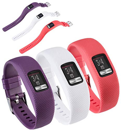 Huwokxix Armband Kompatibel mit Garmin vivofit 4, Verstellbares Silikon Uhrenarmband Sport Ersatzband für Garmin vivofit 4 (Lila + Weiß + Rot, X-Large)