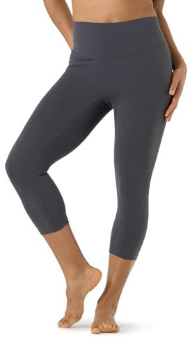 LAPASA Leggings 3/4 Femme Yoga Taille Haute Pantacourt de Sport Capri Amincissant Gainant Respirant Collants Gym Fitness L02A1 Gris Foncé Chiné XXL