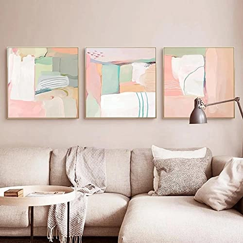 IBUKHSDGYIFH Moderna astratta rosa bianco verde poster tela pittura wall art stampa immagine quadrata casa soggiorno decorazione senza cornice-40x40cmx3