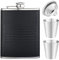 8Oz Black Leather American ​Flag Hip Flask for Liquor for Men Stainless Steel Leakproof Never-Lose Metal cap,with Funnel and 2 Mini Cups, Drinking Flasks for Wedding Party Gift Outdoor Activities