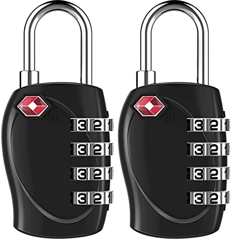 ZHEGE TSA Approved Luggage Locks, Suitcase Padlocks, Travel Locks for Luggage, TSA Padlocks 4 Digit, Combination Padlocks for Suitcase, Backpack, Rucksack, Zippers, Case, etc. (Black, 2 Pack)