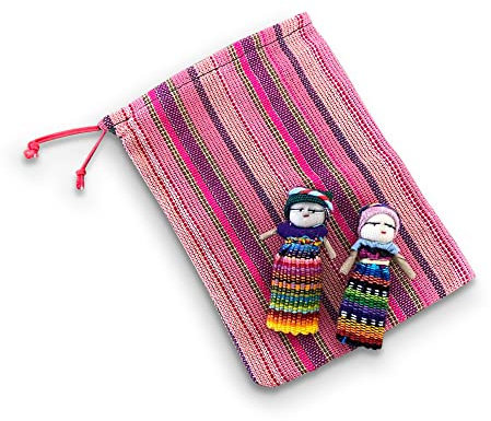 Thorness Set mit 2 Guatemaltekischen Handgemachten Sorgenpuppen mit einer bunt gearbeiteten Aufbewahrungstasche | Sorgenpuppen für Mädchen | Sorgenpuppen für Jungen | Angstpuppen | Sorgenpuppe |