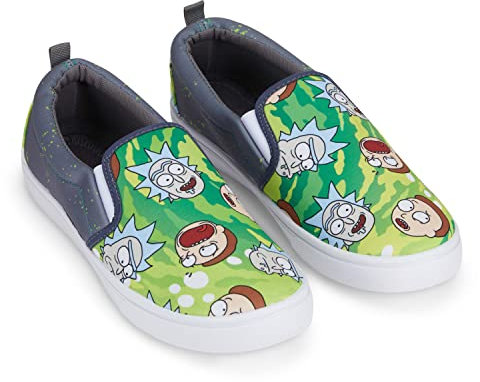 RICK AND MORTY Herrenschuhe, Slip-On-Sneaker für Herren, Rick & Morty, Segeltuch-Sneaker, Grün , 42 EU