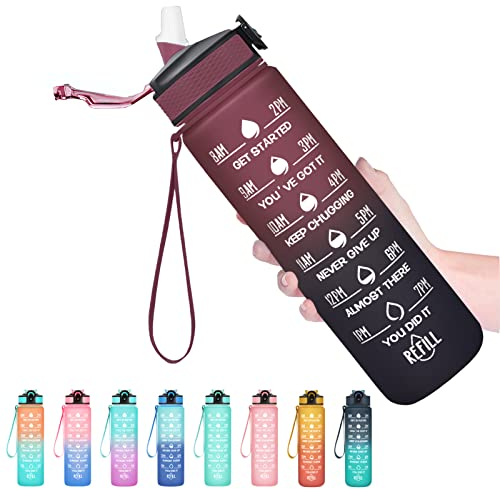 Hyeta 907.2 g Wasserflaschen mit Trinkzeiten und Strohhalm, motivierende Wasserflasche mit Zeitmarkierung, auslaufsicher, Trink-Sport-Trinkflasche für Fitness, Fitnessstudio und Outdoor