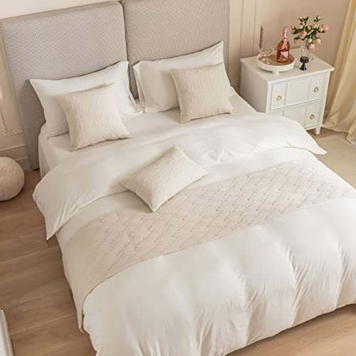 BiiKoon Chemin de lit matelassé en velours néerlandais solide pour pied de lit Motif coquillage Serviette pour lit Queen Double Simple King Size Beige 45 x 240 cm