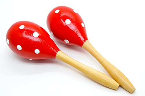 Maracas adultas. 1 par, rojo hecho de madera, Maracás españolas Rojo Color de Lunares, Colores Tradicionales españoles, Agitadores de Rumba Traqueteo Percusión de Mano, Instrumento Musical Maraca