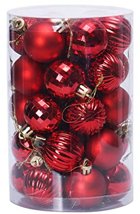 Uposao 34 Stück Kunststoff Weihnachtskugeln,Christbaumkugeln Set Weihnachtskugeln Weihnachtsbaumschmuck Baumkugeln Weihnachtsbaum Deko Aufhänger Ornamente für Weihnachtsfeier ∅40mm, Rot