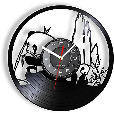 Smotly Vinyl-Wanduhr, riesiges Panda-Design, analoge Uhr, Wanduhr, Geschenk für Lieblingspandas.
