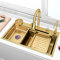 KSYGINXD 75 x 44 cm goldene Nano-Küchenspüle, Wasserfallspüle, Einzelbecken, Edelstahl-Arbeitsplatzspüle mit multifunktionalem ausziehbarem Wasserhahn und Zubehör