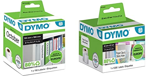DYMO Original LabelWriter-Mehrzwecketiketten/große Ordnerrücken-Etiketten | 59 mm x 190 mm & Original LabelWriter Mehrzwecketiketten | 57 mm x 32 mm | Rolle mit 1.000 leicht ablösbaren Etiketten