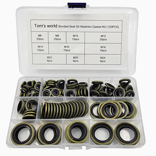 130Pcs Self-Centered Bonded Seal Oil Washers Gasket Assortment Kit for Plumbing, Automotive, Mechanical, Electrical, Cylinder Repairs (M6-M24)