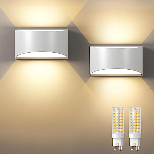 Tyreses 2er Wandleuchte Innen/Wandlampe mit Austauschbarer G9 LED Lampe, Warmweiß 3000K, IP65 Wasserdichte Wandleuchte, Weiss Zeitgenössischer Stil für Badezimmer Wohnzimmer Schlafzimmer Flur