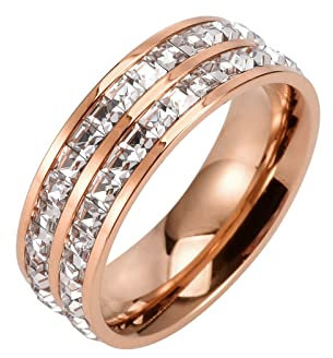 ANAZOZ Bague Acier Inoxydable Unisexe, Éternité Rang Scintillant Or Rose-7mm Fantaisie Taille 65