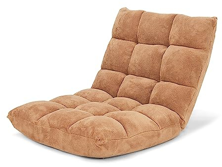 LIFEZEAL Bodenstuhl gepolstert, Bodensessel Bodensofa mit Verstellbarer Rückenlehne, Meditationsstuhl aus Korallenvlies, Floor Chair für Meditation & Lesen (Aprikose)