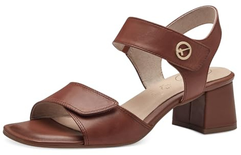 Tamaris Comfort Damen Sandalen mit Absatz aus Leder mit Klettverschluss, Braun (Cognac Nappa), 38 EU