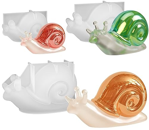 Lot de 3 moules en résine animale en silicone, escargots, résine époxy, avec design d'escargot finement sculpté, escargots en résine pour décoration d'escargots, décoration d'armoire