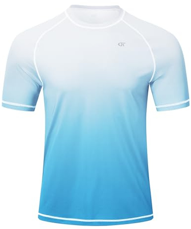 Huayuzh Maglietta da uomo per sport acquatici, protezione UV, UPF 50+, ad asciugatura rapida, a maniche corte, per surf, corsa, 6-bianco Sfumato Blu Cielo, XXL