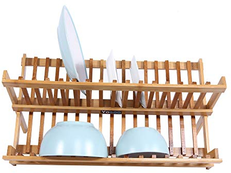 Abtropfgestell, Doppelstöckig, Faltbar, aus Holz, für Spüle, Abtropffläche, Teller, Besteck, Trockner, Abtropfgestell, Halter für die Küche