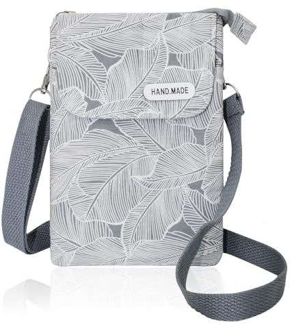 WisePoint Crossbody Telefon Tasche, Baumwolle Handy Tasche Crossbody Tasche für Frauen, Multifunktionale Umhängetasche Handy Tasche für Reisen, Wandern, Laufen (grau)